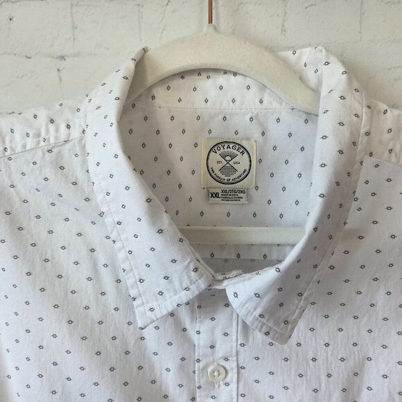 Voyager Mens 2XL Button Front Shirt White Geometric Print Short Sleeve Collar - Picture 4 of 7